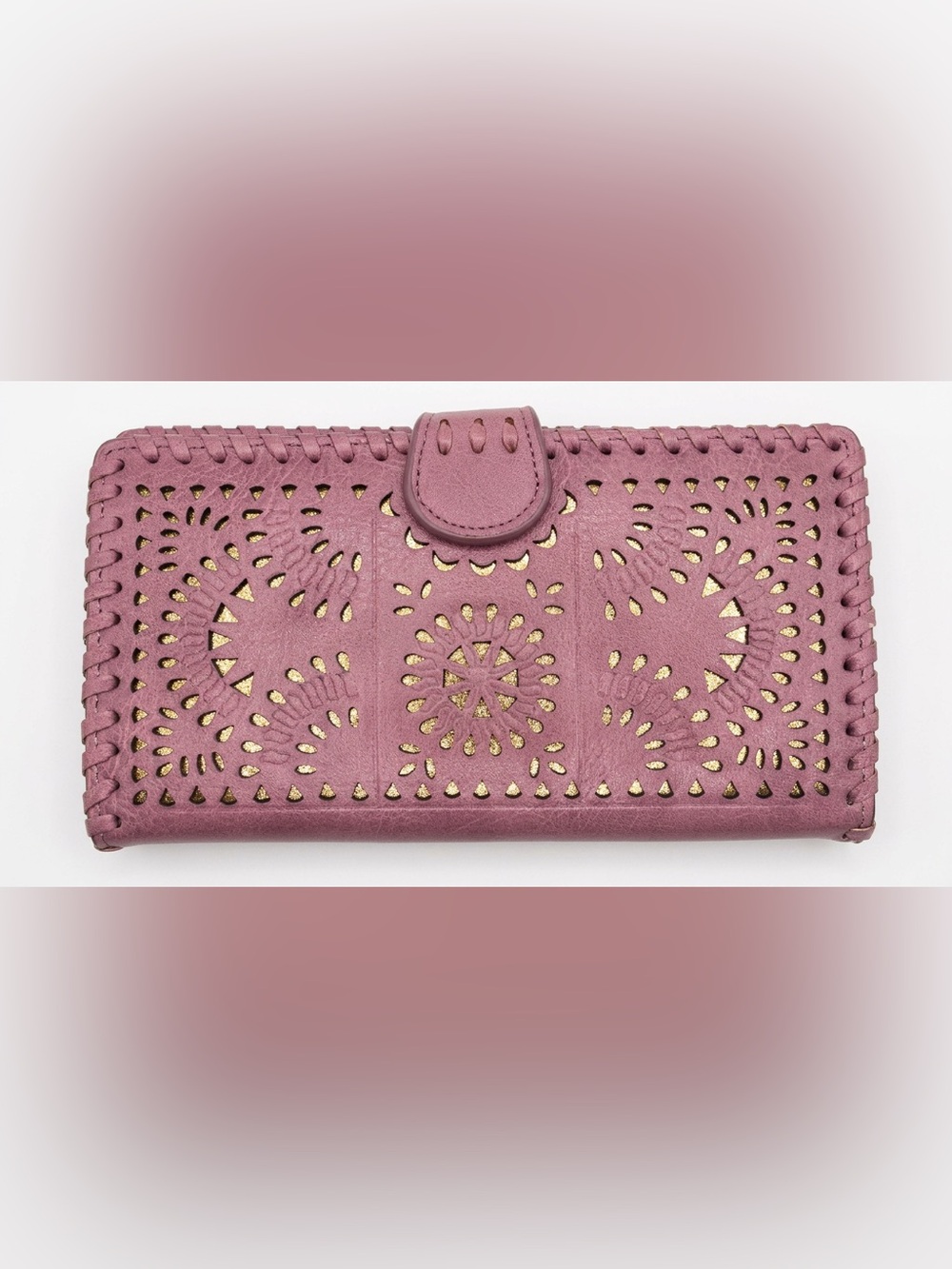 Madison West Travel Collection Large Passport Wallet - Laser Cut Rose and Gold